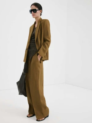 Spodnie garniturowe lniane o prostym kroju oliwkowozielony - Kobieta - - MANGO