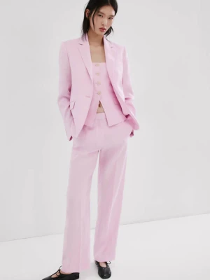 Spodnie garniturowe lniane różowy - Kobieta - - MANGO