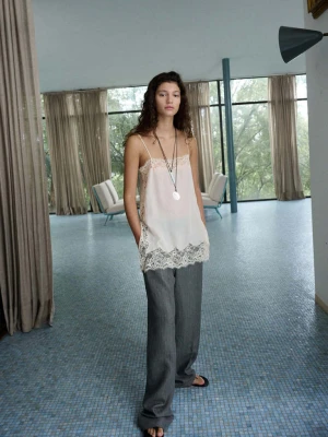 Spodnie garniturowe o prostym kroju z mieszanki lnu czarny - Kobieta - - MANGO