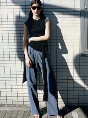 Spodnie garniturowe o prostym kroju z wełny niebieski - Kobieta - - MANGO