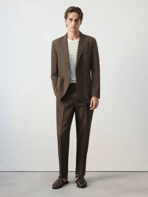 Spodnie garniturowe slim fit z bawełny i lyocellu brązowy - Mężczyzna - MANGO MAN