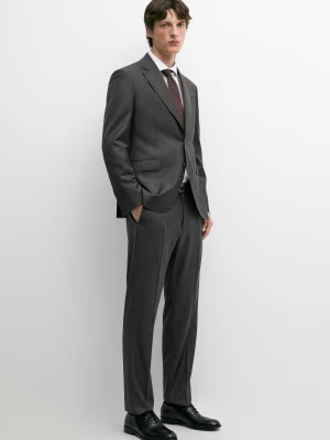 Spodnie Garniturowe W Paski, 100% Wełna - Brudnoszary - Massimo Dutti - Male