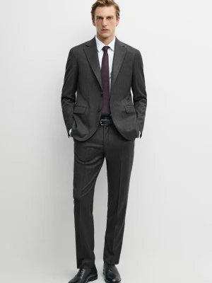 Spodnie Garniturowe W Paski, 100% Wełna - Brudnoszary - Massimo Dutti - Male