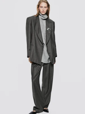 Spodnie Garniturowe Z Flaneli − Limited Edition - Ciemnoszary - Massimo Dutti - Female