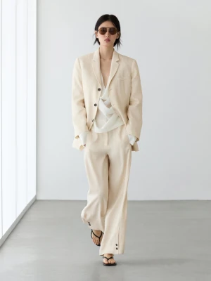 Spodnie Garniturowe Z Guzikami Z Lnu - Surowy - - Massimo Dutti - Kobieta