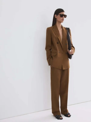 Spodnie garniturowe z lnu z elastyczną talią karmelowy brąz - Kobieta - - MANGO