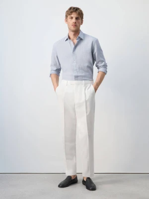 Spodnie garniturowe z mieszanki lyocellu i lnu slim fit biały - Mężczyzna - - MANGO MAN