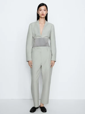 Spodnie Garniturowe Z Regulowanym Paskiem - Studio - Szary Pop - Massimo Dutti - Female