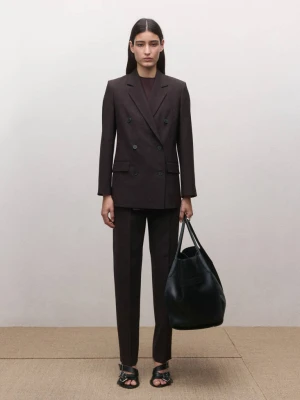 Spodnie garniturowe z wełny ze średnim stanem śliwkowy - Kobieta - - MANGO