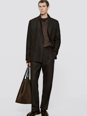Spodnie Garniturowe Z Zakładkami Z Domieszką Wełny − Limited Edition - Brązowy - Massimo Dutti - Male