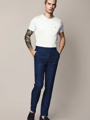 Spodnie Granatowe w Kratę Liam Lancerto