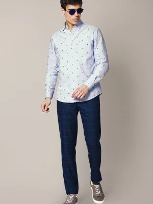 Spodnie Granatowe w Kratę z Dużym Oknem Elche Lancerto