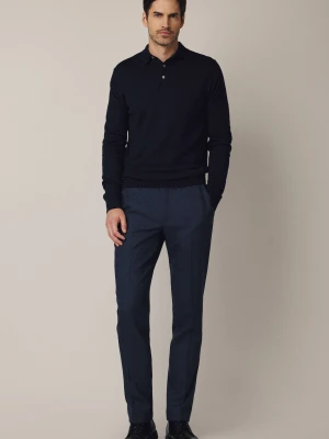 Spodnie Granatowe Wełniane z Elastycznym Pasem Artemio Lancerto