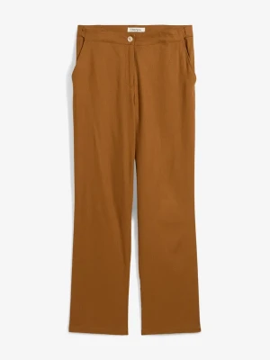 Spodnie high-waist z mieszanki wiskozy z lnem BonPrix brązowy