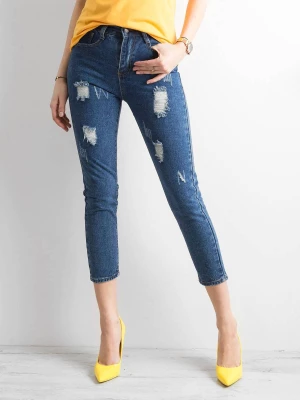 Spodnie jeans jeansowe ciemny niebieski casual rurki przetarcia Merg selection