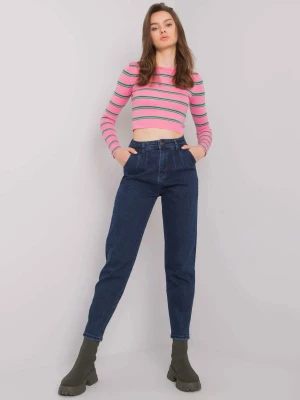 Spodnie jeans jeansowe ciemny niebieski mom guziki Merg selection