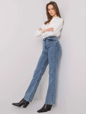 Spodnie jeans jeansowe ciemny niebieski straight leg guziki Merg selection