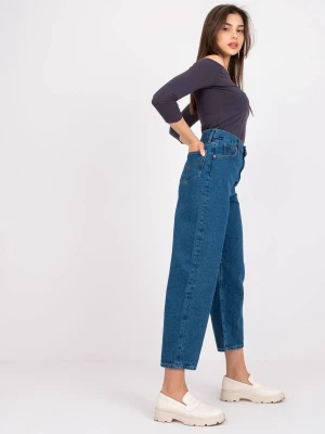 Spodnie jeans jeansowe ciemny niebieski wide leg guziki Rue paris