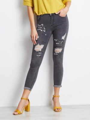 Spodnie jeans jeansowe ciemny szary casual rurki dziury Merg selection