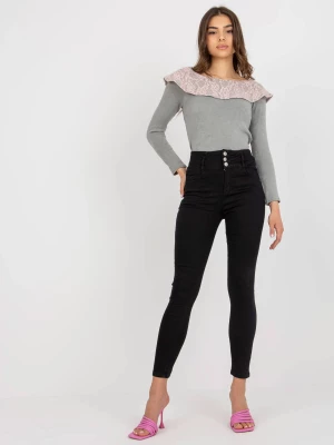 Spodnie jeans jeansowe czarny casual rurki nogawka zwężana suwak guziki Merg selection