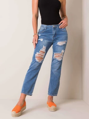 Spodnie jeans jeansowe niebieski casual mom dziury Merg selection