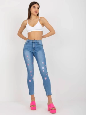 Spodnie jeans jeansowe niebieski casual rurki nogawka zwężana suwak guziki Merg selection