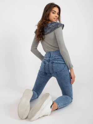 Spodnie jeans jeansowe niebieski casual rurki nogawka zwężana suwak guziki Merg selection