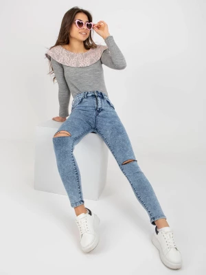 Spodnie jeans jeansowe niebieski casual rurki nogawka zwężana suwak guziki Merg selection