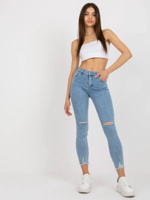 Spodnie jeans jeansowe niebieski casual rurki nogawka zwężana suwak guziki Merg selection