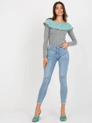 Spodnie jeans jeansowe niebieski casual rurki nogawka zwężana suwak guziki Merg selection