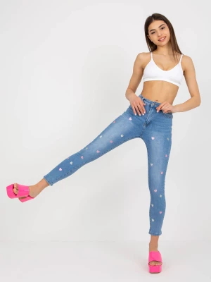 Spodnie jeans jeansowe niebieski casual rurki nogawka zwężana suwak guziki Merg selection