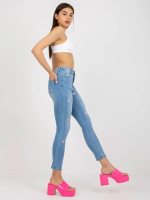 Spodnie jeans jeansowe niebieski casual rurki nogawka zwężana suwak guziki Merg selection