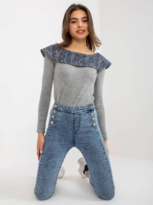 Spodnie jeans jeansowe niebieski casual rurki nogawka zwężana suwak guziki Merg selection