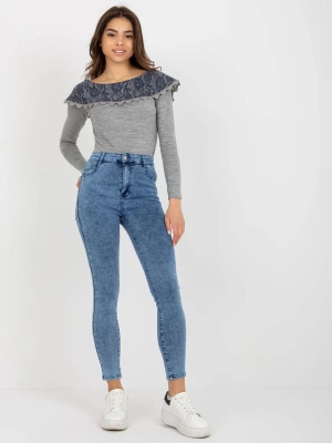 Spodnie jeans jeansowe niebieski casual rurki nogawka zwężana suwak guziki Merg selection