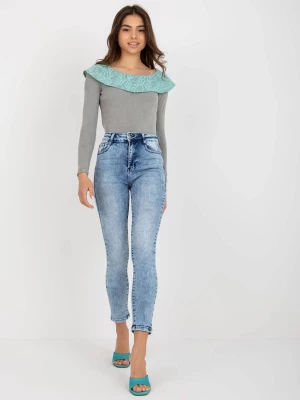 Spodnie jeans jeansowe niebieski casual rurki nogawka zwężana suwak guziki Merg selection