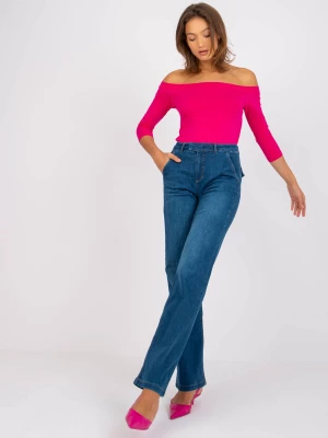 Spodnie jeans jeansowe niebieski wide leg guziki Rue paris