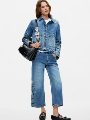 Spodnie jeansowe culotte w kwiaty Desigual niebieski