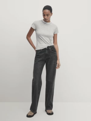 Spodnie Jeansowe Full Length Wide Leg Ze Średnim Stanem - Czarny - - Massimo Dutti - Kobieta