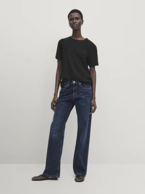 Spodnie Jeansowe Full Length Wide Leg Ze Średnim Stanem - Średni Niebieski - - Massimo Dutti - Kobieta