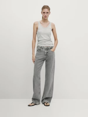Spodnie Jeansowe Full Length Z Szerokimi Nogawkami I Średnim Stanem - Szary - - Massimo Dutti - Kobieta