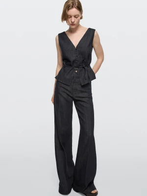 Spodnie Jeansowe Palazzo Z Wysokim Stanem - Ciemnoniebieski - - Massimo Dutti - Female