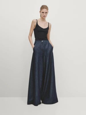 Spodnie Jeansowe Wide Leg Z Wysokim Stanem - Niebieskie - - Massimo Dutti - Kobieta