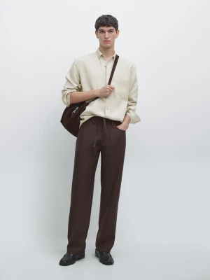 Zdjęcie produktu Spodnie Jogger Z Lnu - Brązowy - - Massimo Dutti - Mężczyzna