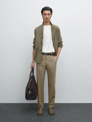 Spodnie Jogger Ze 100% Bawełny - Khaki - - Massimo Dutti - Mężczyzna
