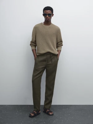 Spodnie Jogger Ze 100% Lnu - Zielony - - Massimo Dutti - Mężczyzna