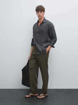 Spodnie Jogger Ze 100% Lnu - Zielony - - Massimo Dutti - Mężczyzna