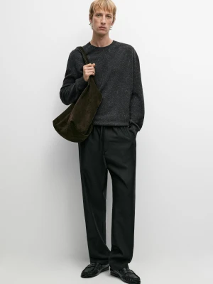 Spodnie Jogger Ze 100% Wełny - Czarny - Massimo Dutti - Male