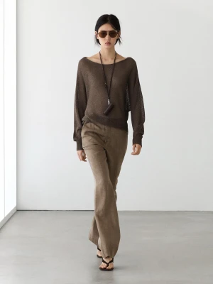 Spodnie Kick Flare Ze 100% Lnu - Brązowy - - Massimo Dutti - Kobieta