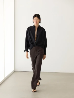 Spodnie Kick Flare Ze 100% Lnu - Fioletowy - - Massimo Dutti - Kobieta