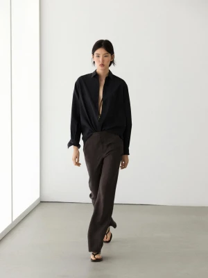 Spodnie Kick Flare Ze 100% Lnu - Fioletowy - - Massimo Dutti - Kobieta